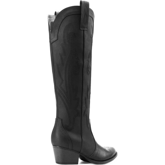 Women's Black-1 Comfortable Chunky Heel Embroidered Western Retro Knee High Boot - Picture 7 of 9
